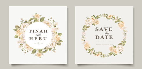 elegant wedding invitation card with floral and leaves