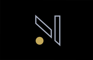 black white line N alphabet letter logo design with yellow icon circle dot for business and company