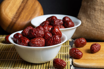 Dried red dates or jujube as famous Chinese traditional food for cooking ingredient or desserts