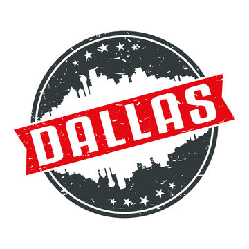 Dallas Texas Round. Travel Stamp Icon Skyline City Design Vector.