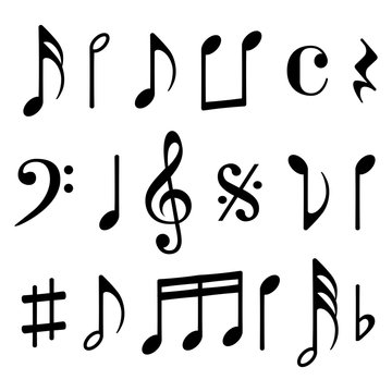 Music notes icons set isolated on white background. Vector illustration