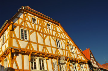 Almost millennium old wood-frame houses (fachwerkhaus) in Ladenburg, near Heidelberg, Germany,...