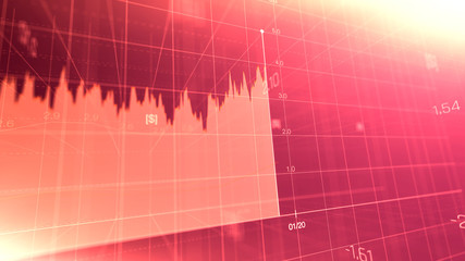 Financial graph showing statistics, prices falling, stock market crash, crisis, inflation rate. Electronic chart with stock market fluctuations abstract concept.