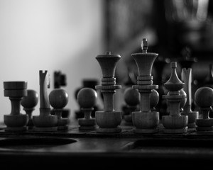 Chess pieces with a bokeh back.