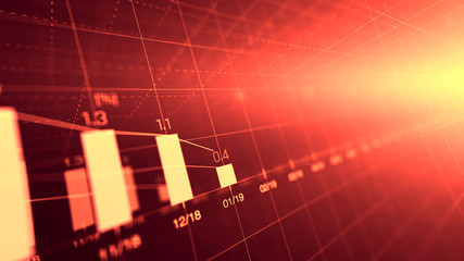 Financial graph showing statistics, prices falling, stock market crash, crisis, inflation rate. Electronic chart with stock market fluctuations abstract concept.