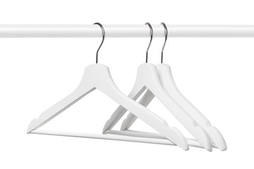 White hangers on white rod, isolated on white background