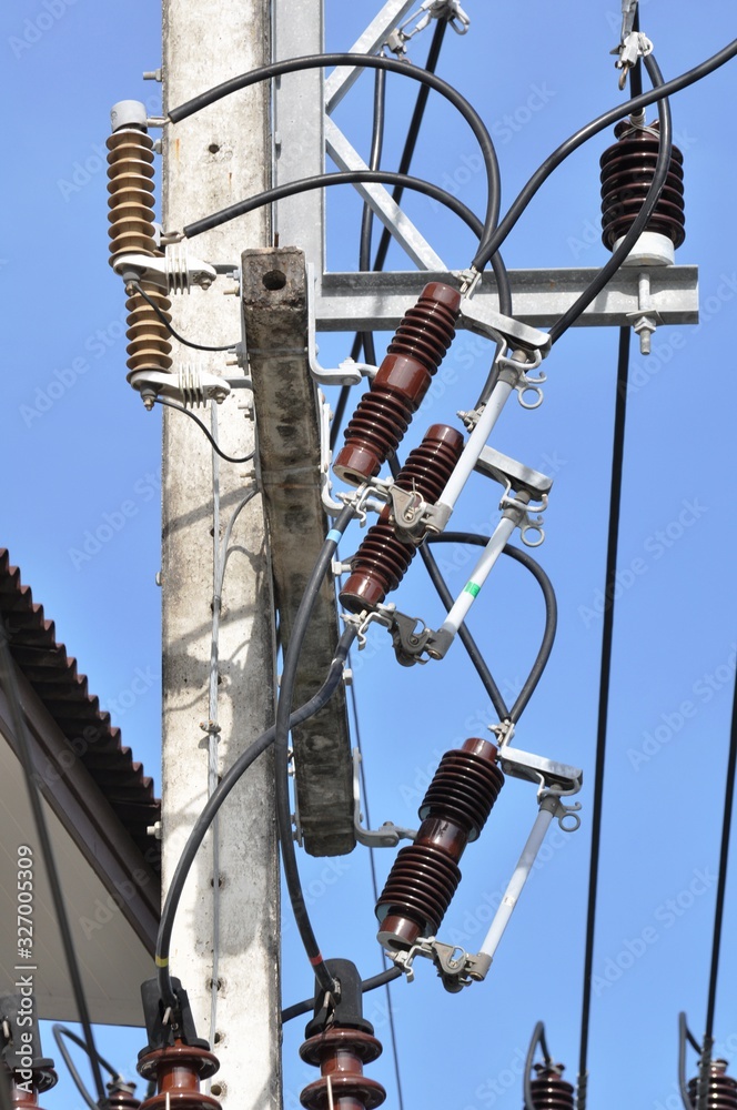 Wall mural high voltage electric power lines on pylons