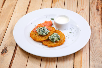 potato pancakes with salmon