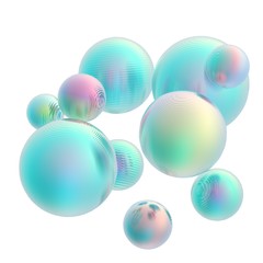 Mint green balls silver gradient colors isolated background. Abstract bubble glossy pastel 3d geometric shape object illustration render.