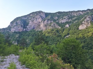 View of rocky hills in the summer evening