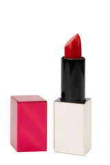 Red lipstick isolated on white background.