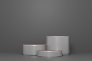 3d rendered illustration with geometric shapes silver cylinder podium top light platforms for cosmatic product presentation,minimal design with empty space. Abstract composition in modern style