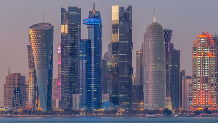 Fototapeta na wymiar Doha downtown skyline day to night timelapse, Qatar, Middle East