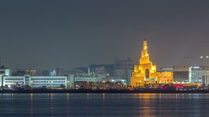 Fototapeta na wymiar Doha skyline with the Islamic Cultural Center timelapse in Qatar, Middle East