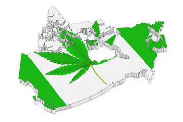 Medical Marijuana or Cannabis Hemp Leaf as Canada Flag and Map. 3d Rendering