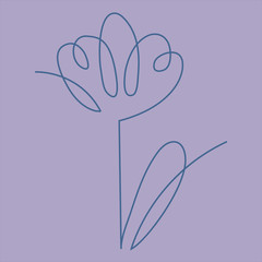 flower in the one line art for greeting cards, design of cosmetic packaging, prints, thematic design