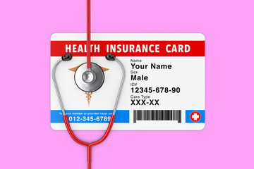 Health Insurance Medical Card Concept with Stethoscope. 3d Rendering