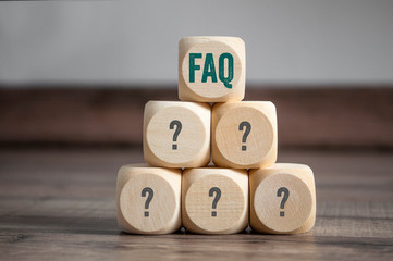 Cubes and dice with acronym faq frequently asked questions - obrazy, fototapety, plakaty