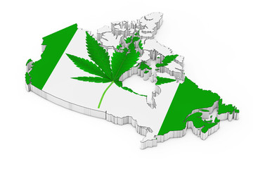 Medical Marijuana or Cannabis Hemp Leaf as Canada Flag and Map. 3d Rendering