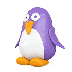 Cute Violet and White Toy Cartoon Plasticine or Clay Penguin. 3d Rendering