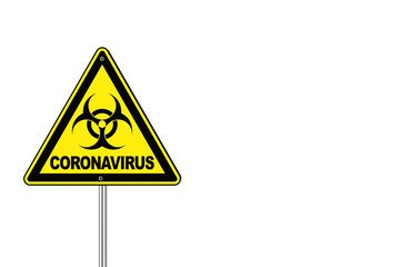 2019-nCoV Coronavirus Danger Area Yellow Biohazard Road Sign. 3d Rendering