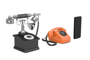 Technology Evolution Concept. Progress from Retro Rotary Phone to Mobile Phone. 3d Rendering