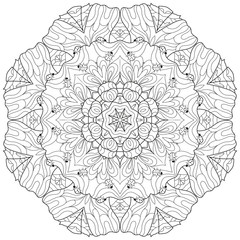 Hand drawn zentangle circular ornament for coloring page.