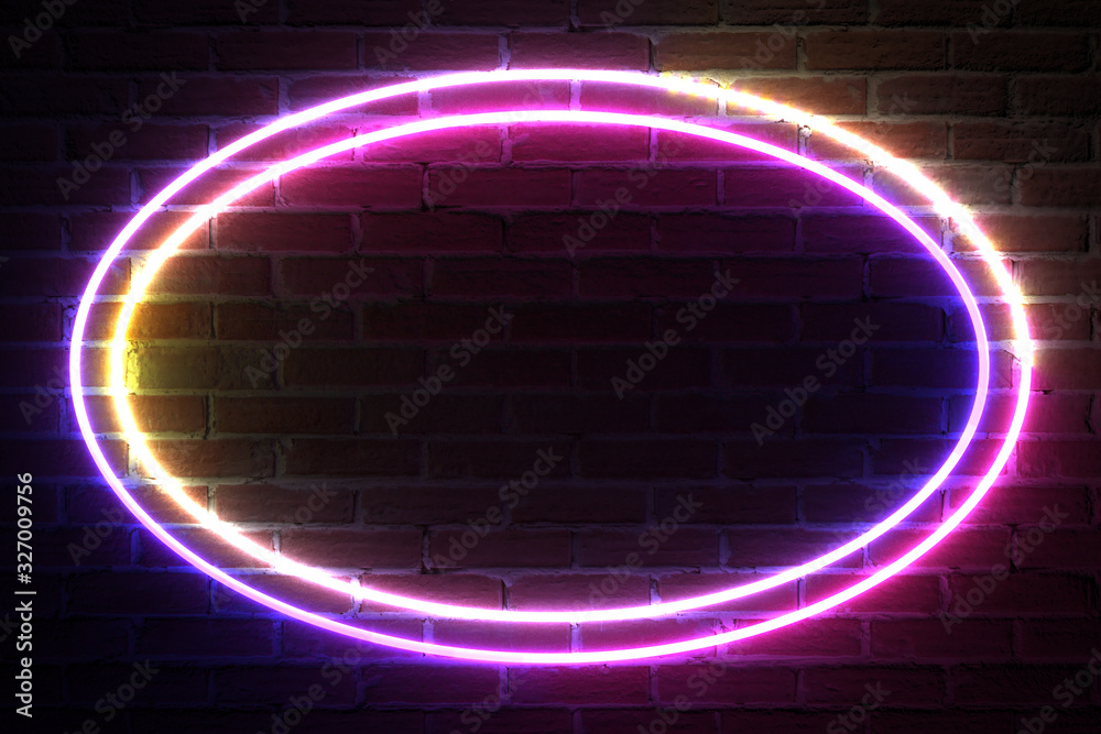 Poster Ellipse Neon Light Frame for Template and Layout. 3d Rendering