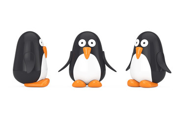 Cute Black and White Toy Cartoon Penguin. 3d Rendering