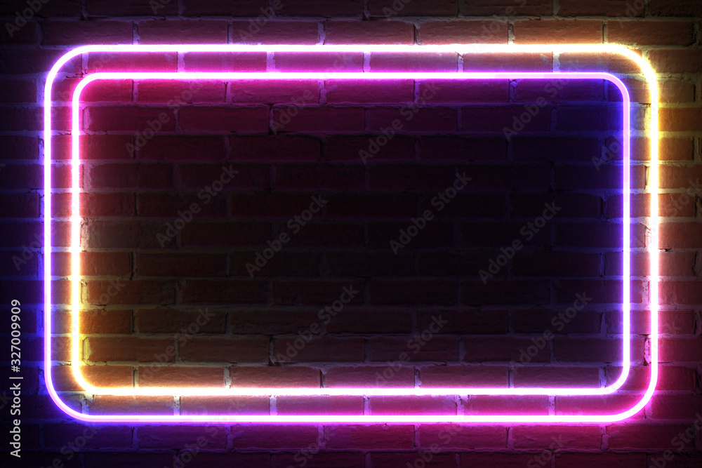 Poster Rectangle Neon Light Frame for Template and Layout. 3d Rendering