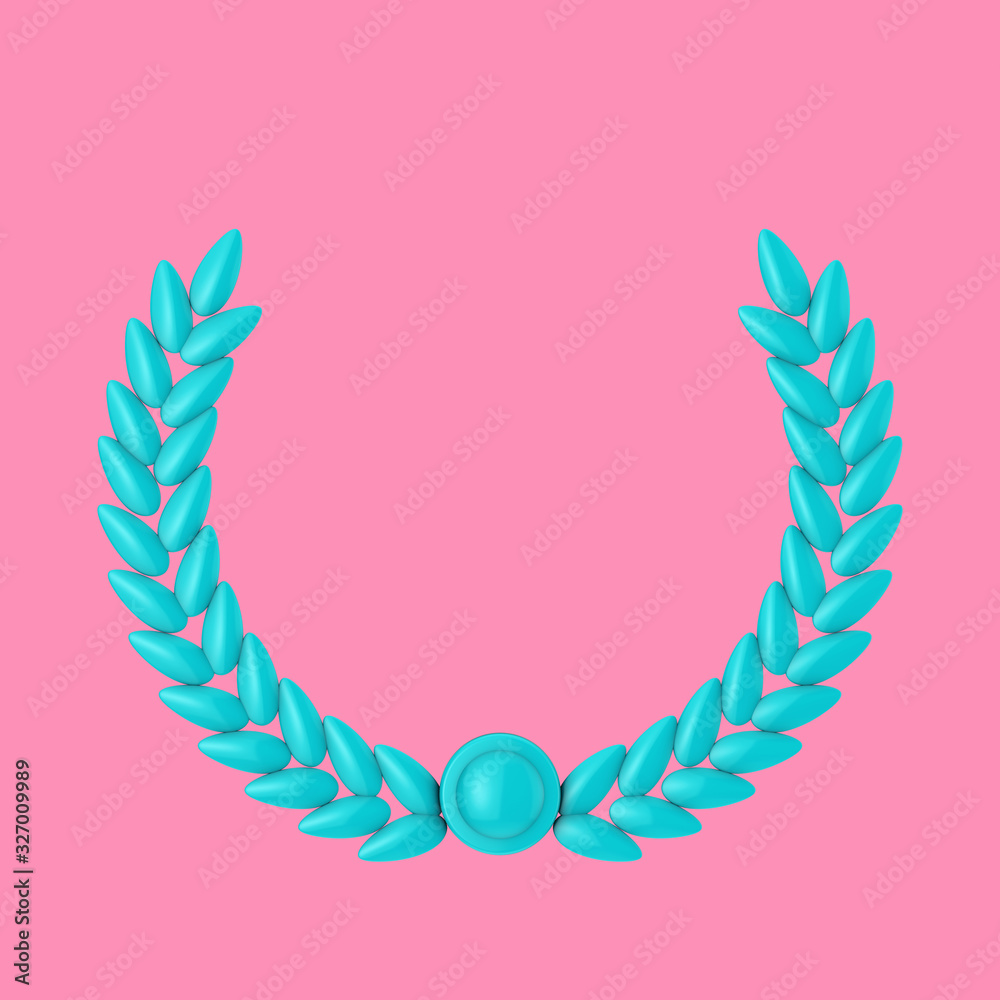 Poster Blue Olive Branch Laurel Foliate in Duotone Style. 3d Rendering