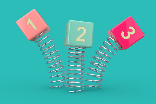 123 Cubes Jumping with Spring. 3d Rendering
