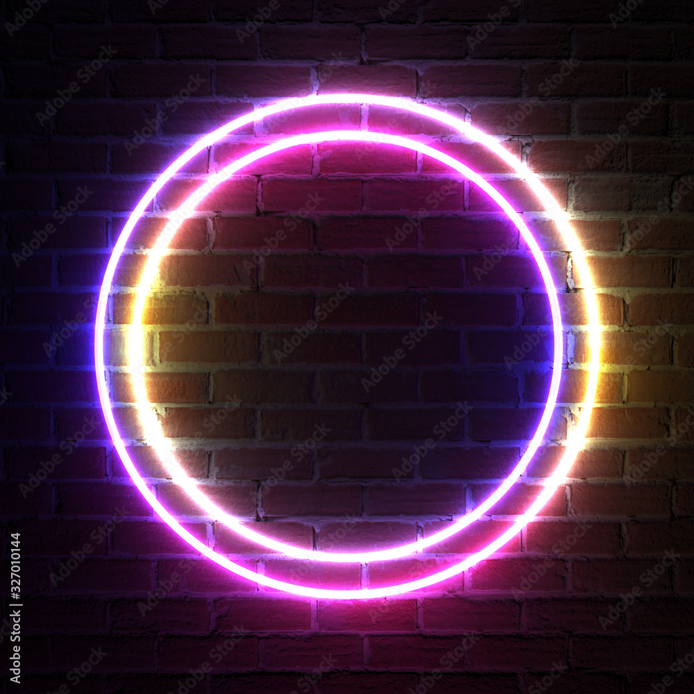 Aufkleber Circle Neon Light Frame for Template and Layout. 3d Rendering
