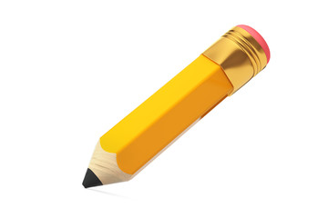 Small Short Cartoon Yellow Pencil with Rubber Eraser. 3d Rendering