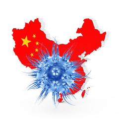 Fototapeta na wymiar Deadly 2019 - nCoV Wuhan Corona Virusin front of China Map. 3d Rendering