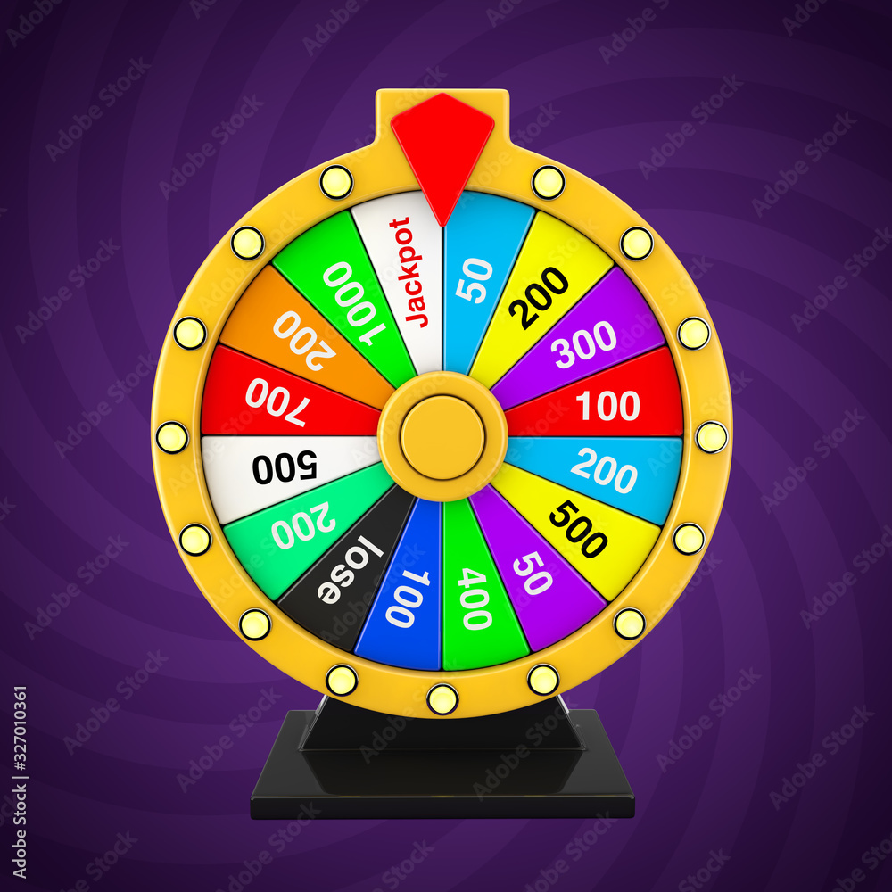 Poster luck and fortune concept. spinning colorful fortune wheel. 3d rendering