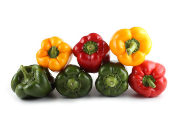 Red, green and yellow sweet peppers