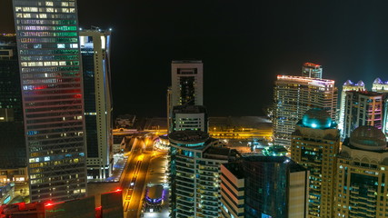 The skyline of the West Bay area from top in Doha timelapse, Qatar.