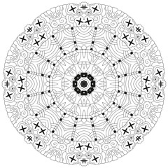 Hand drawn zentangle circular ornament for coloring page.