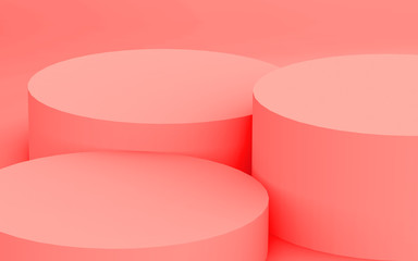 3d pink coral cylinder podium minimal corner studio background. Abstract 3d geometric shape object illustration render. Display for valentine product.