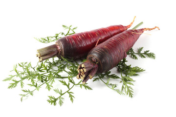 Violet carrots and leaves