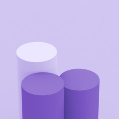 3d purple violet and white cylinder podium minimal studio background. Abstract 3d geometric shape object illustration render. Display for cosmetic perfume fashion product.