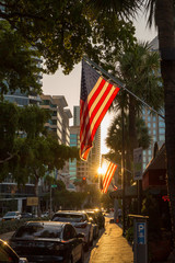 Sunset behind the Star Spangled Banner in Downtown Fort Lauderdale in Florida