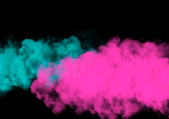 Neon night party banner. Disco club poster. Clouds isolated on a black background. Blue cloud of smoke of black isolated background
