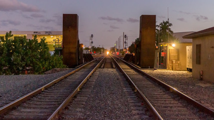 Fototapeta na wymiar Fort Lauderdale railways tracks in Florida at night