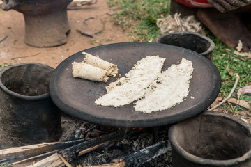 Making of false banana bread-kocho - in Ethiopia