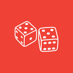Casino Dice Line Icon On Red Background. Red Flat Style Vector Illustration
