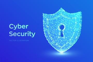 Security shield. Cyber security. Shield With Keyhole icon. Protect and Security of Safe concept. Illustrates cyber data security or information privacy idea. Low polygonal vector Illustration.