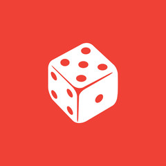 Casino Dice Icon On Red Background. Red Flat Style Vector Illustration