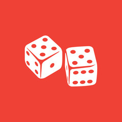 Casino Dice Icon On Red Background. Red Flat Style Vector Illustration
